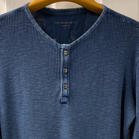 JOHN VARVATOS USA Blue Long Sleeve Thermal Polo Star Label Size Large - Picture 2 of 7